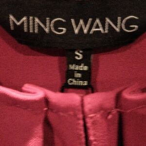 MING WANG Maroon Dress w Pleated Keyhole Neckline, Belted Cuffs & Side Slits Sm